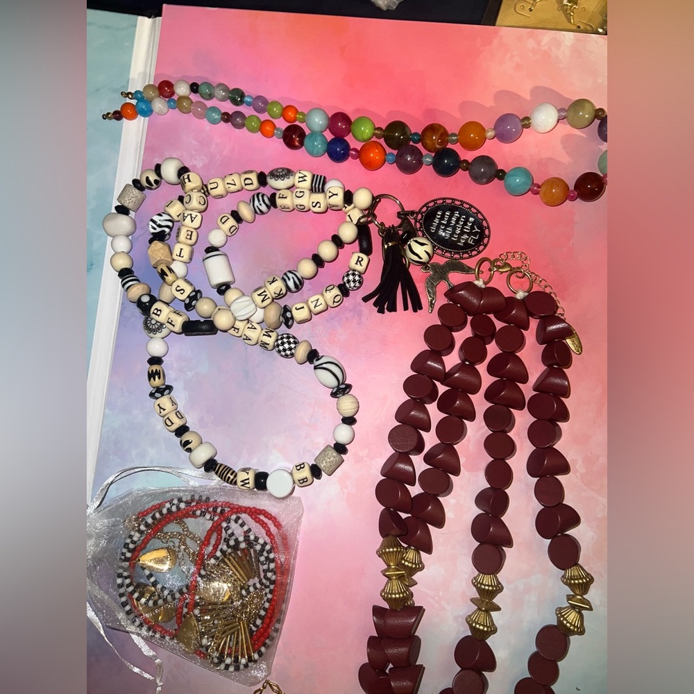 Plunder Multicolor Beaded & Burgundy Statement Necklaces